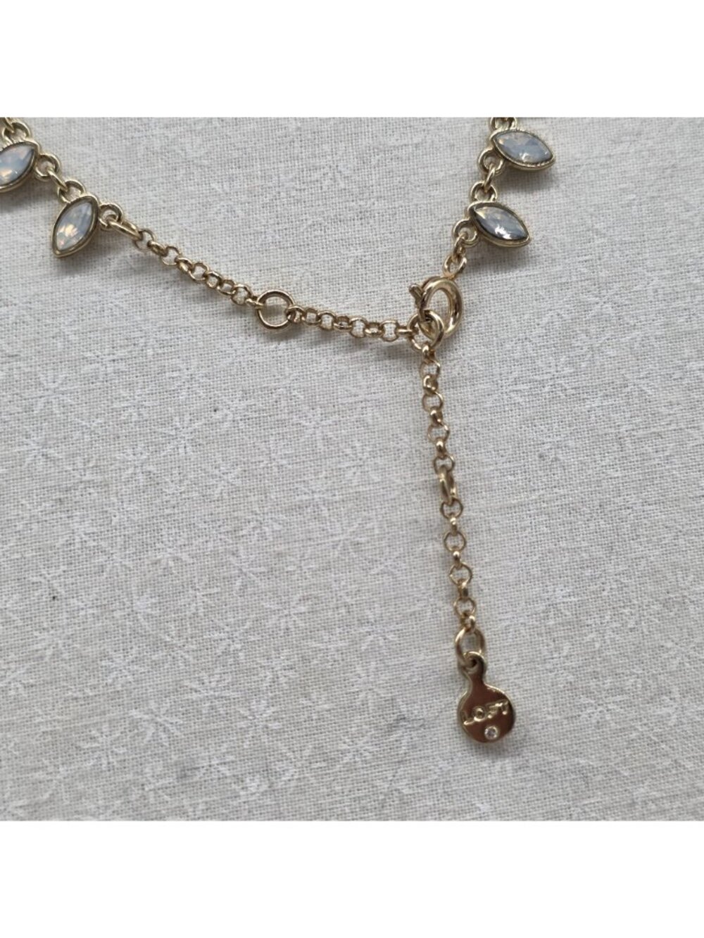 Loft Gold Tone Iridescent Festoon Beaded Necklace With Clear Teardrop Stones - Picture 5 of 9